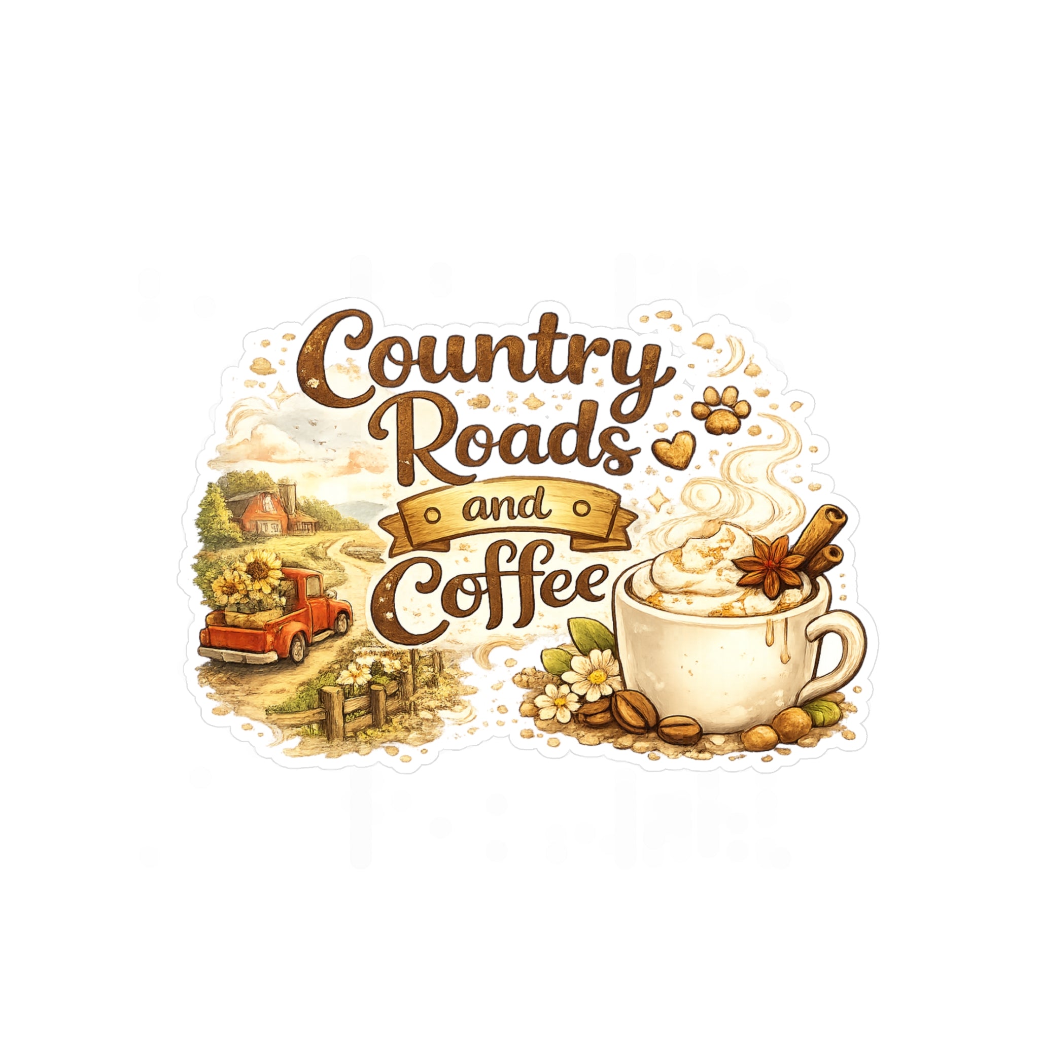Country Roads and Coffee Vinyl Sticker