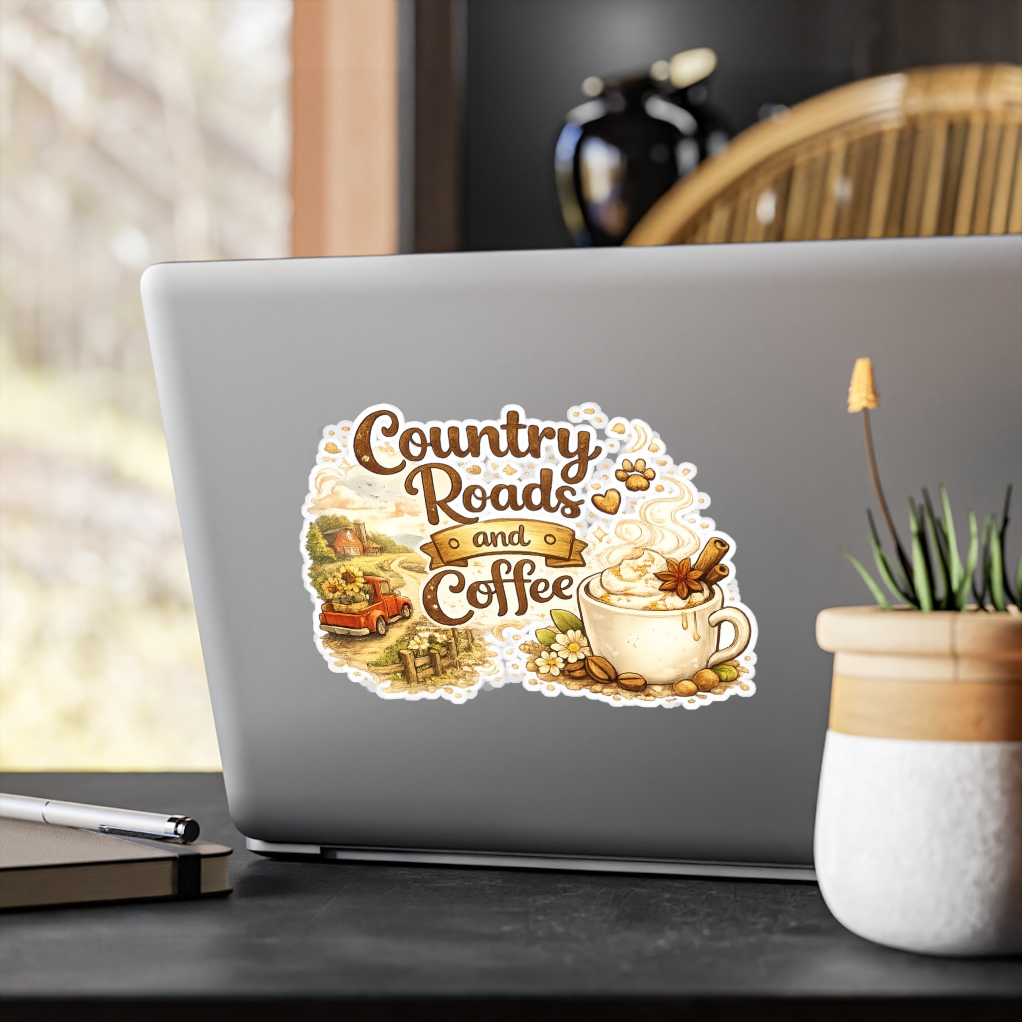 Country Roads and Coffee Vinyl Sticker