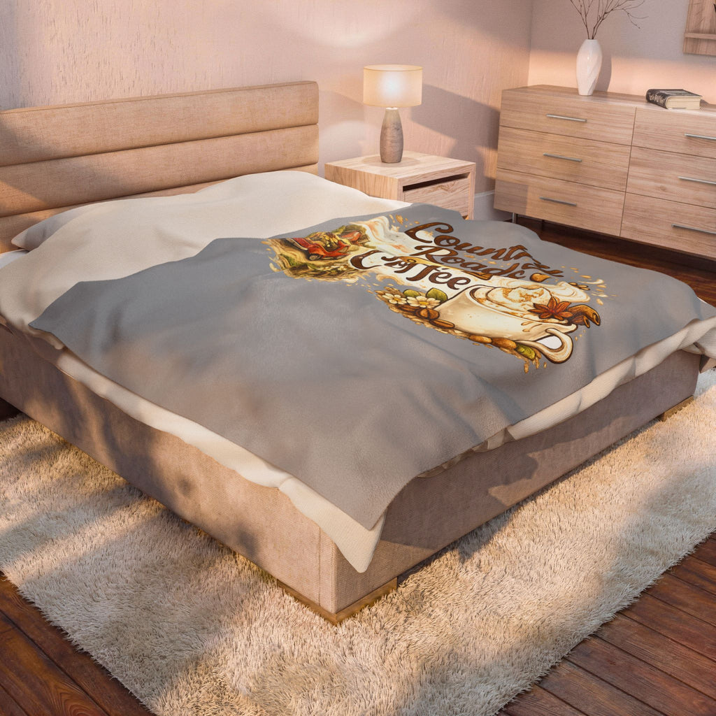 Country Roads and Coffee Velveteen Plush Blanket