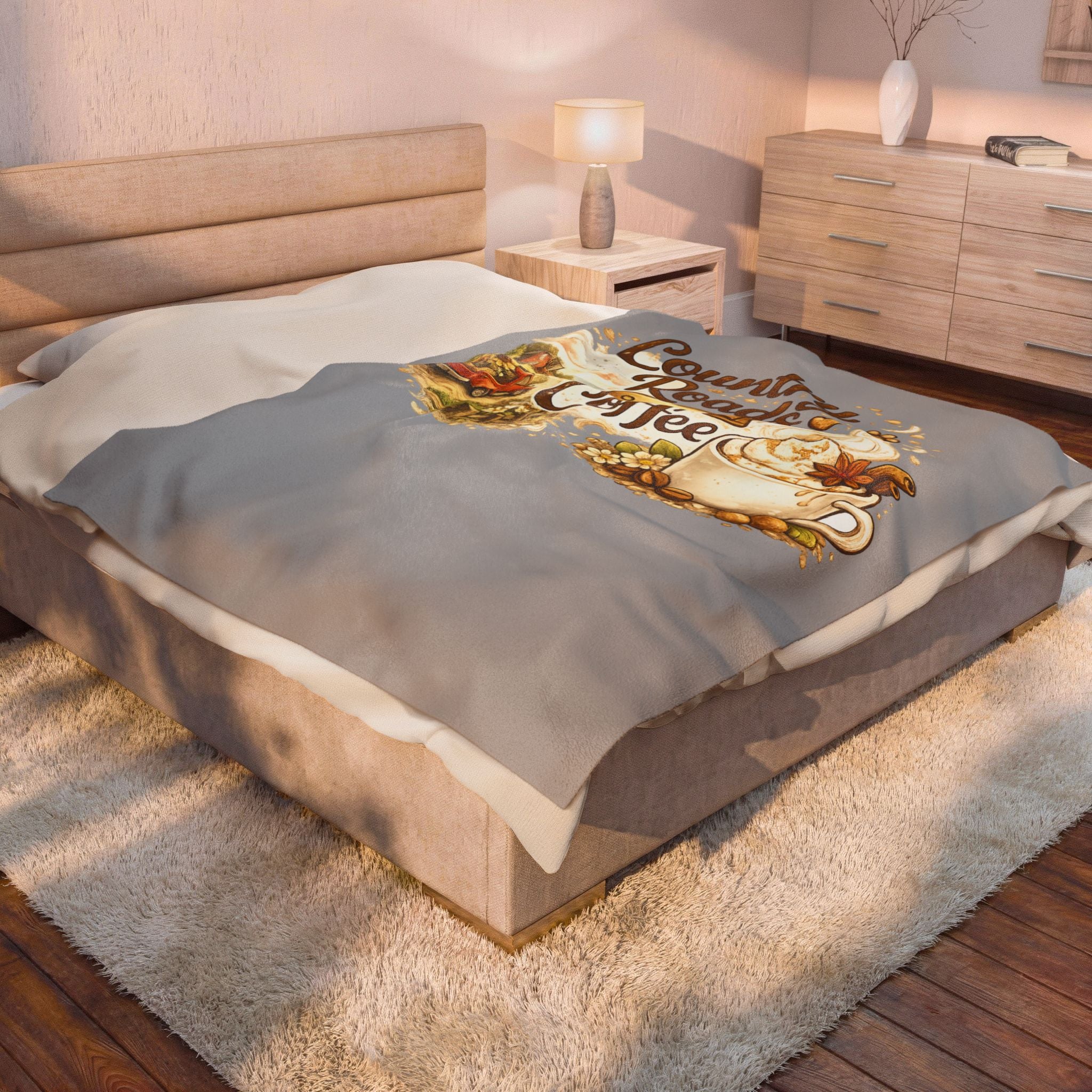 Country Roads and Coffee Velveteen Plush Blanket