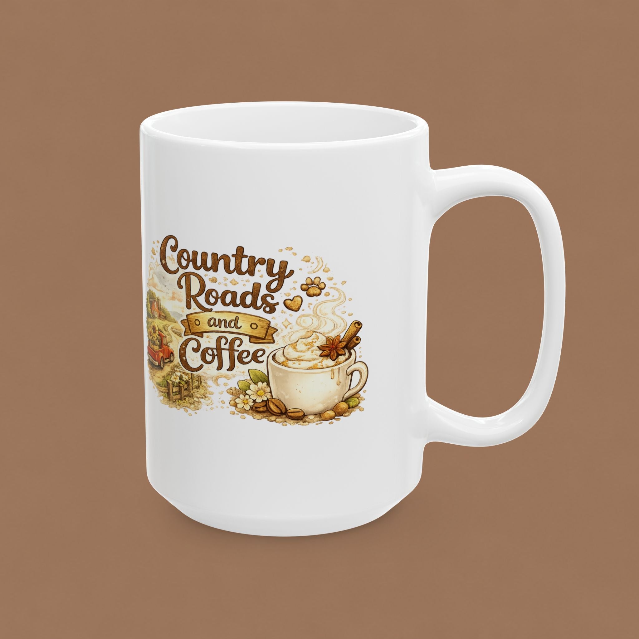 Country Roads Coffee Mug - Rustic Farmhouse Tea Cup (11oz & 15oz)