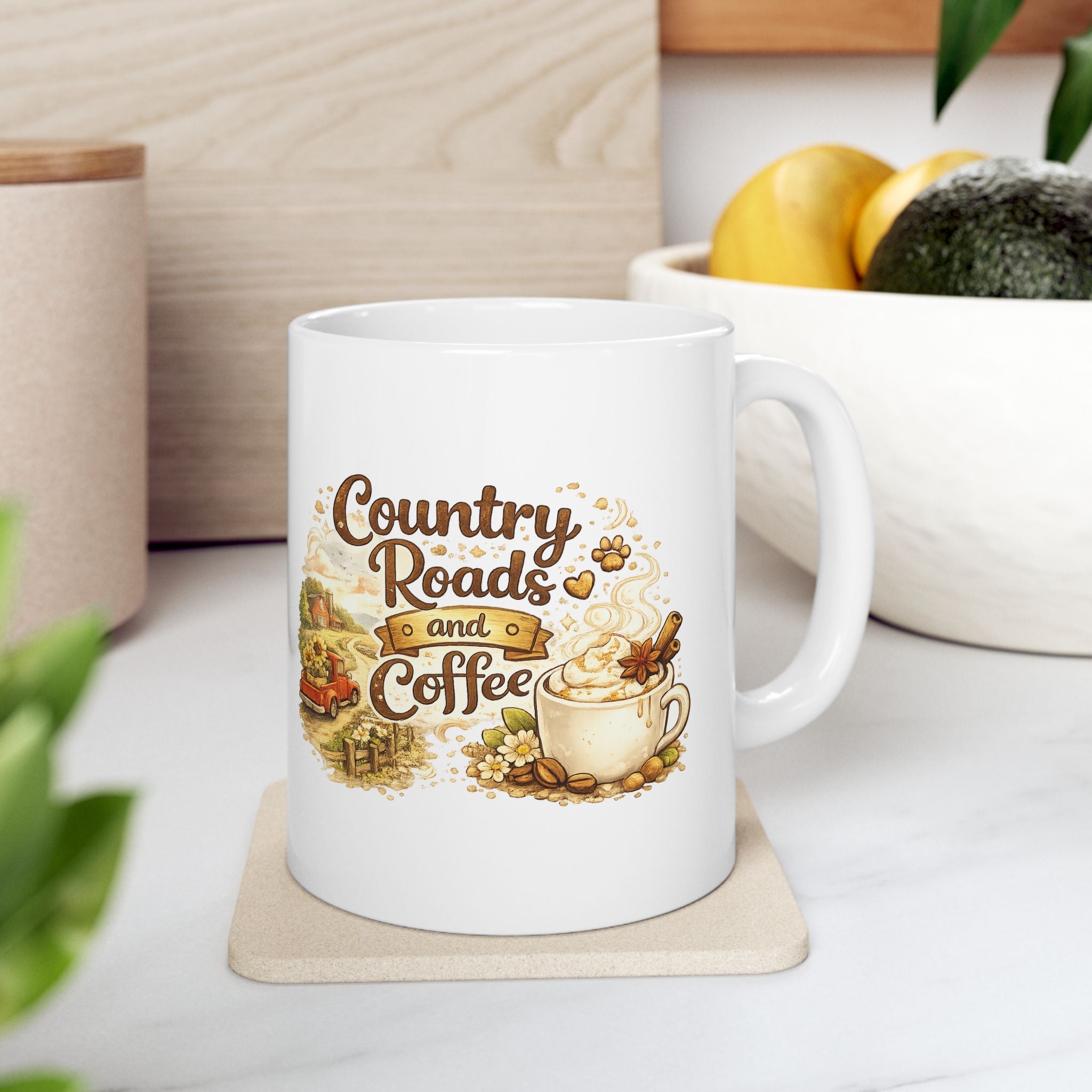 Country Roads Coffee Mug - Rustic Farmhouse Tea Cup (11oz & 15oz)