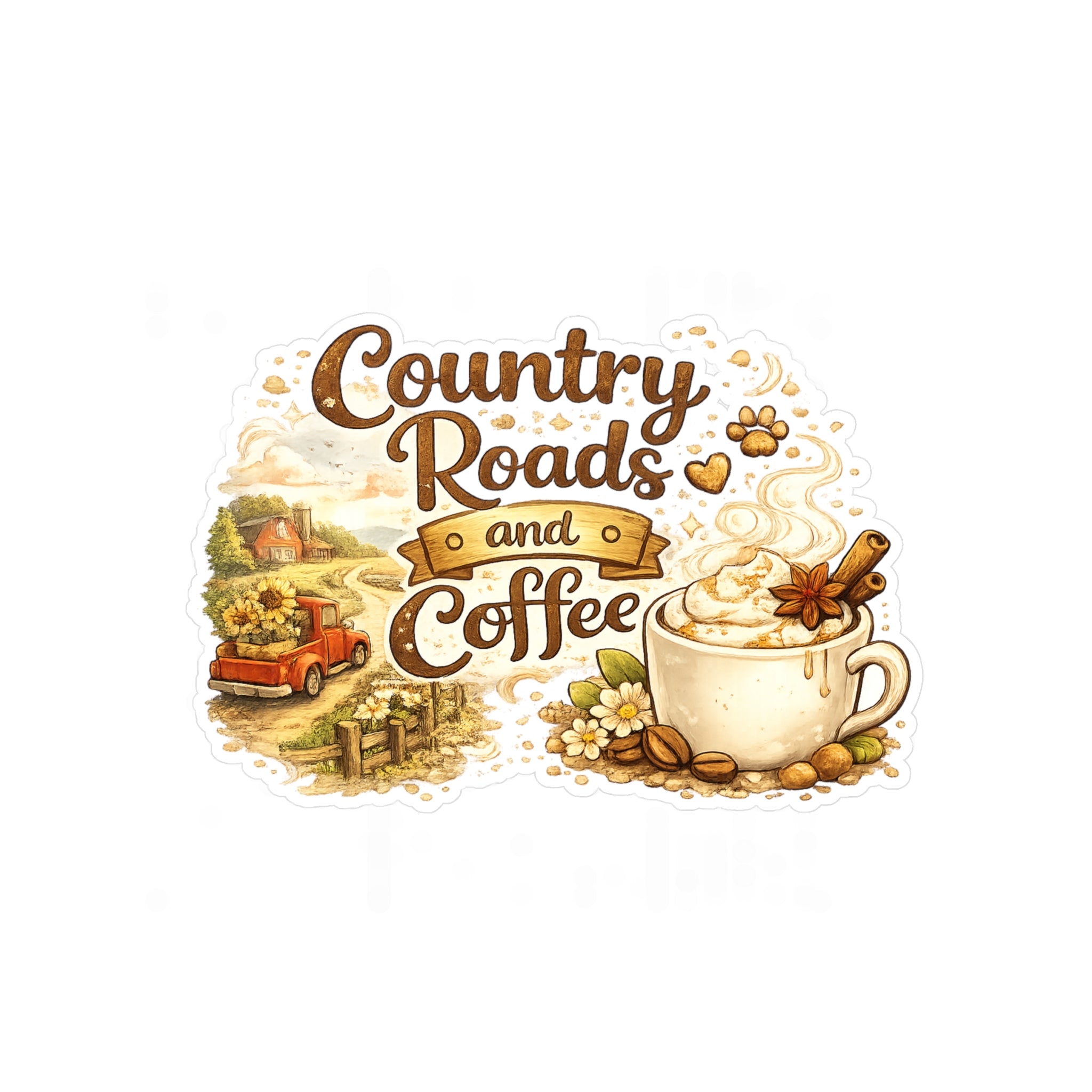 Country Roads and Coffee Vinyl Sticker