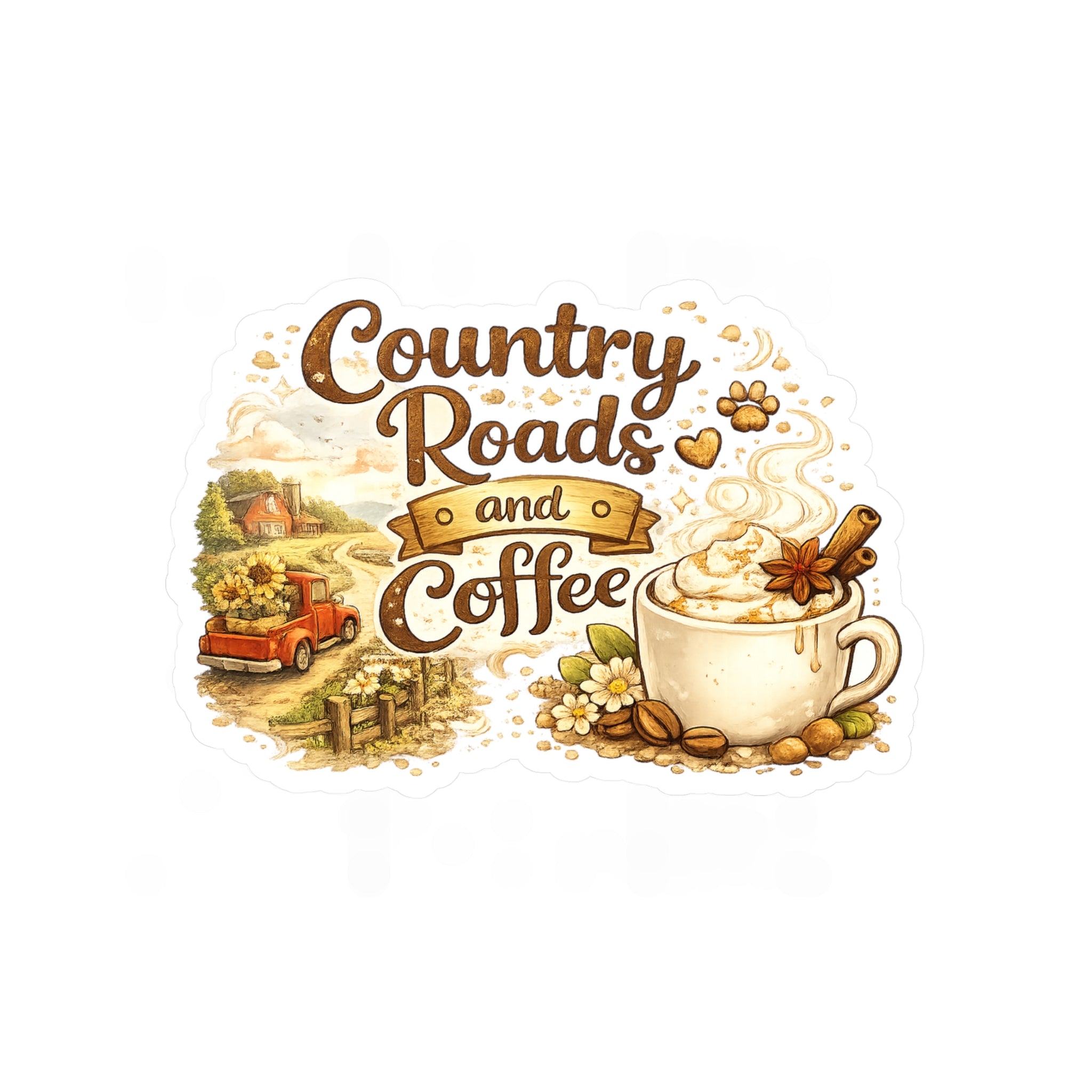 Country Roads and Coffee Vinyl Sticker