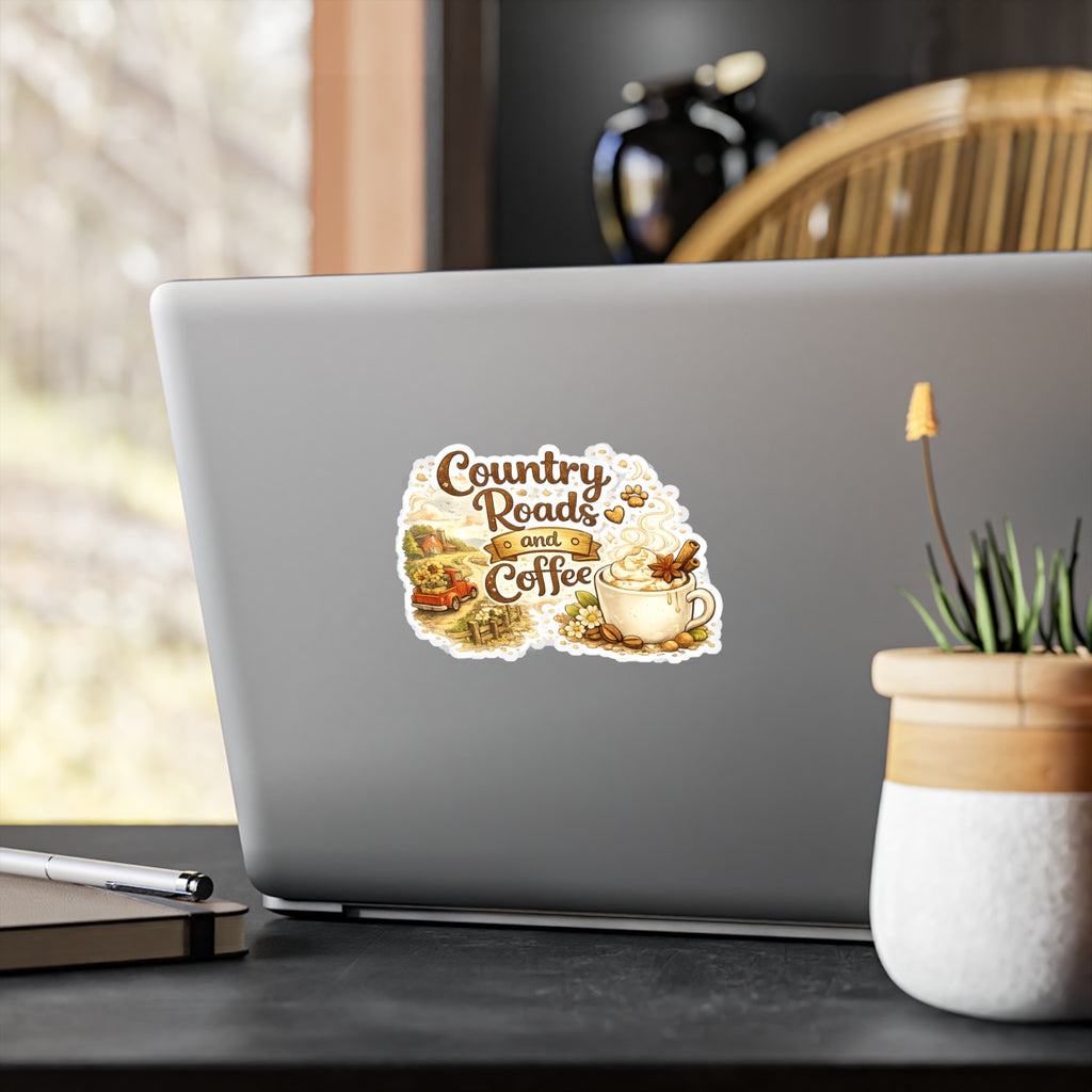Country Roads and Coffee Vinyl Sticker