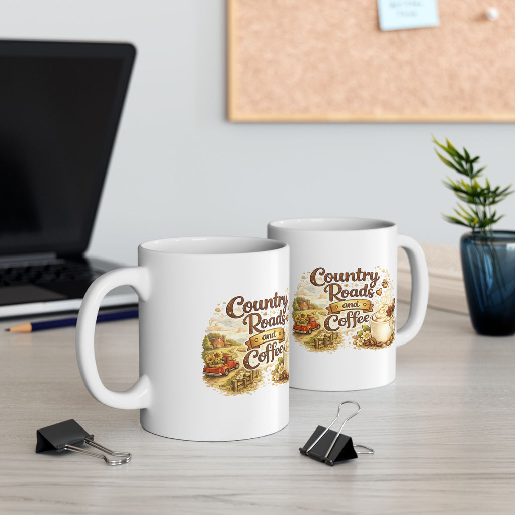 Country Roads Coffee Mug - Rustic Farmhouse Tea Cup (11oz & 15oz)
