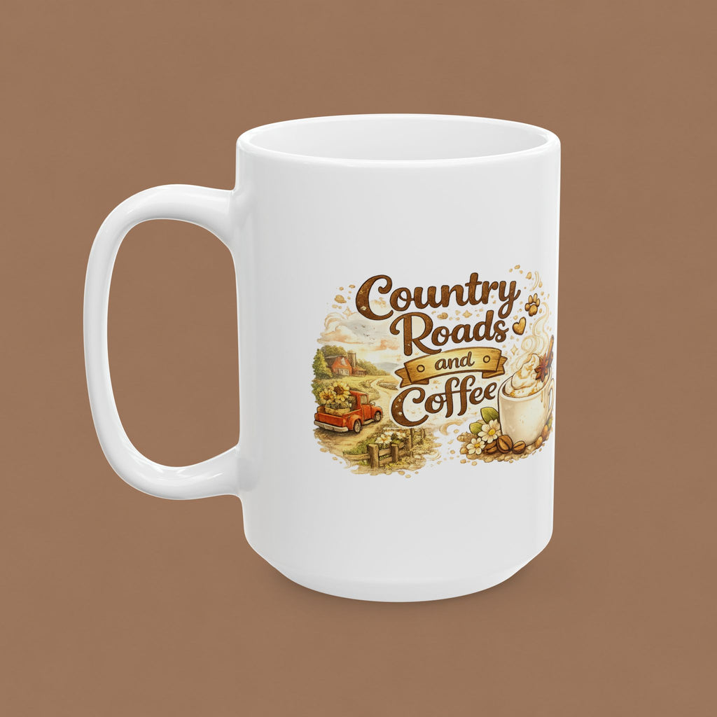 Country Roads Coffee Mug - Rustic Farmhouse Tea Cup (11oz & 15oz)