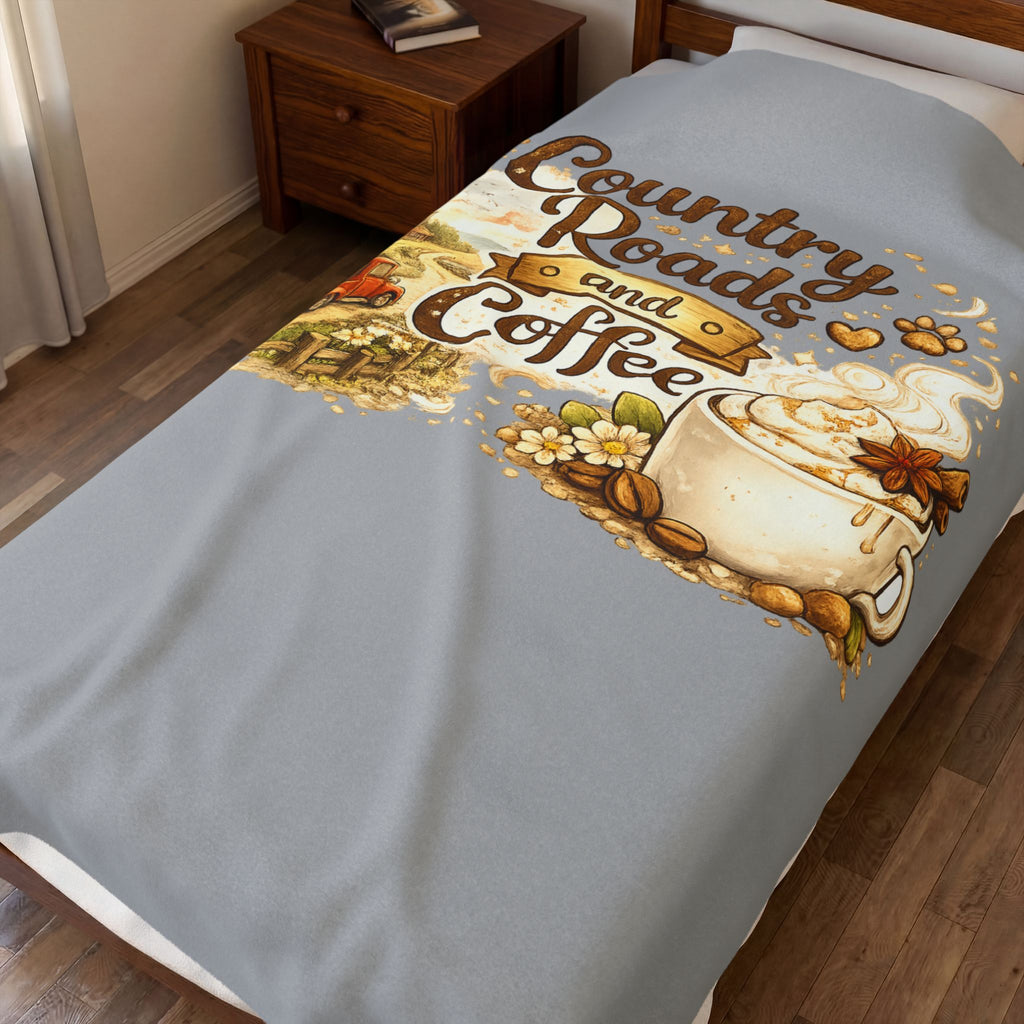 Country Roads and Coffee Velveteen Plush Blanket