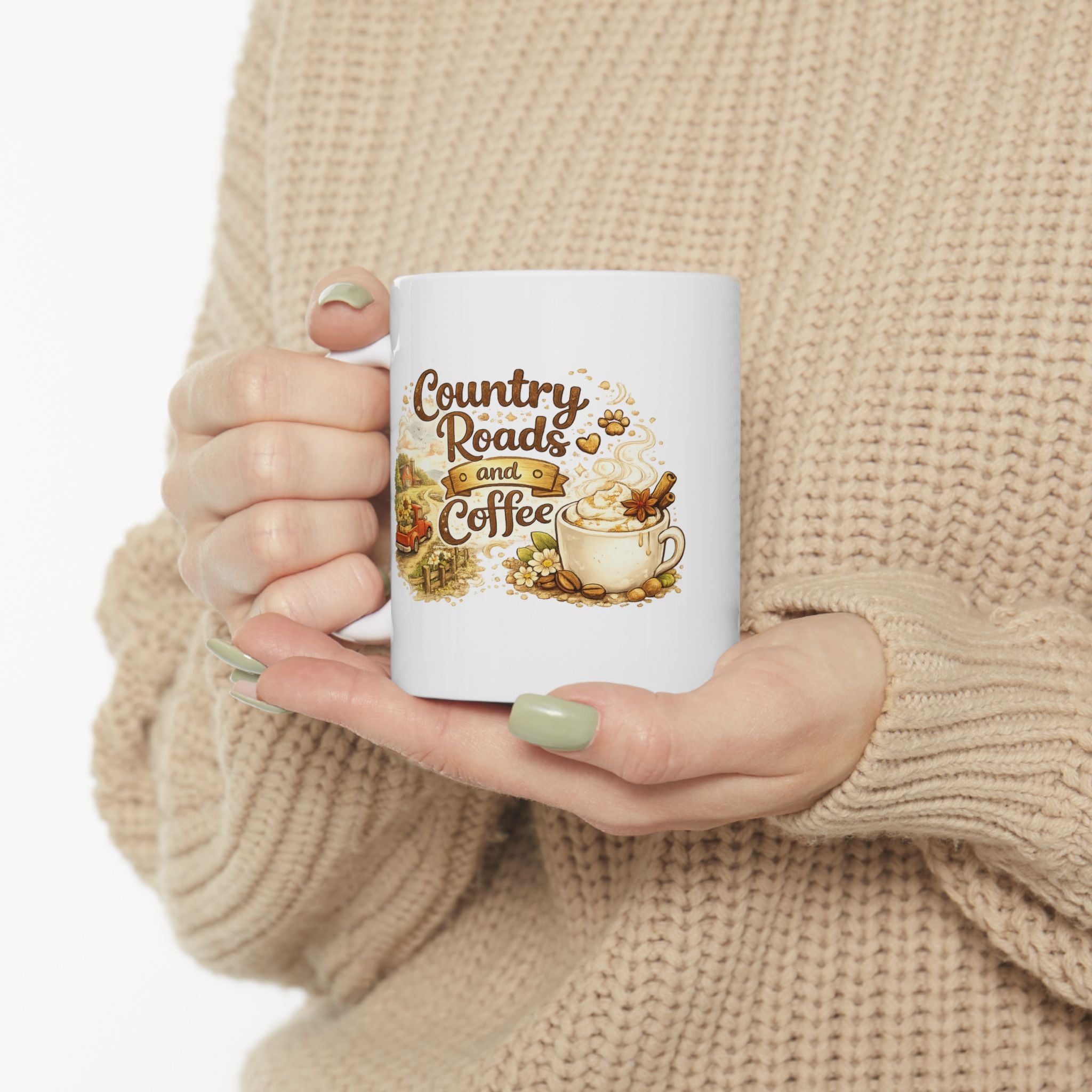 Country Roads Coffee Mug - Rustic Farmhouse Tea Cup (11oz & 15oz)