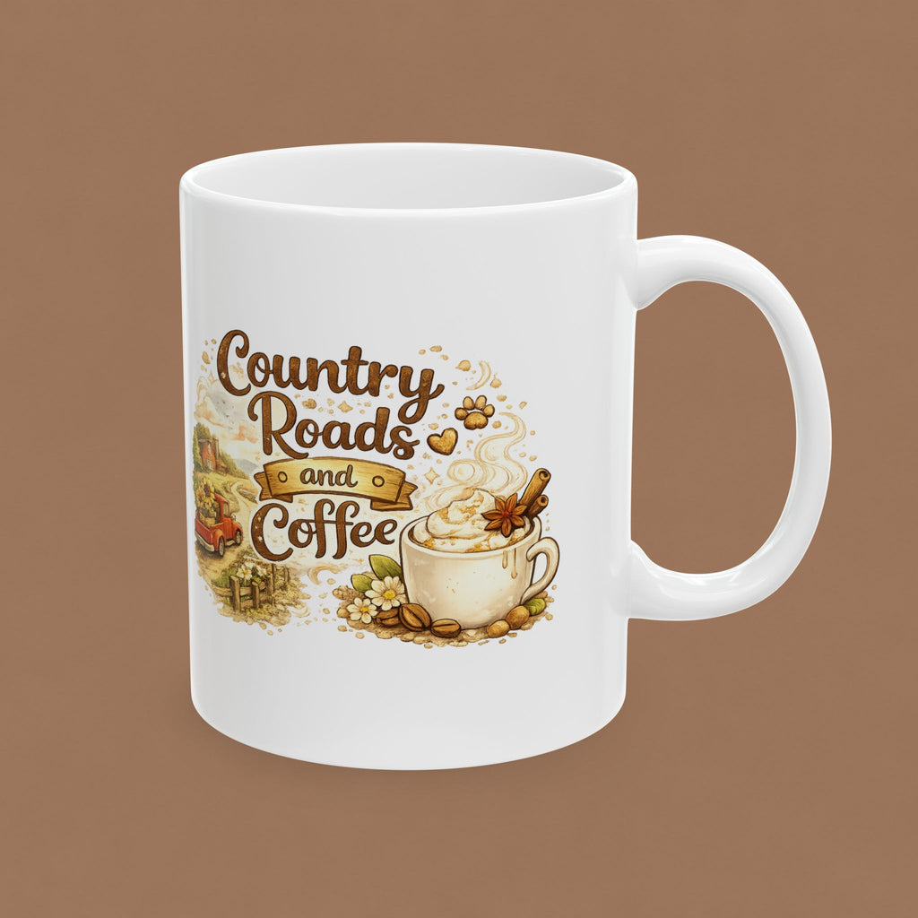 Country Roads Coffee Mug - Rustic Farmhouse Tea Cup (11oz & 15oz)