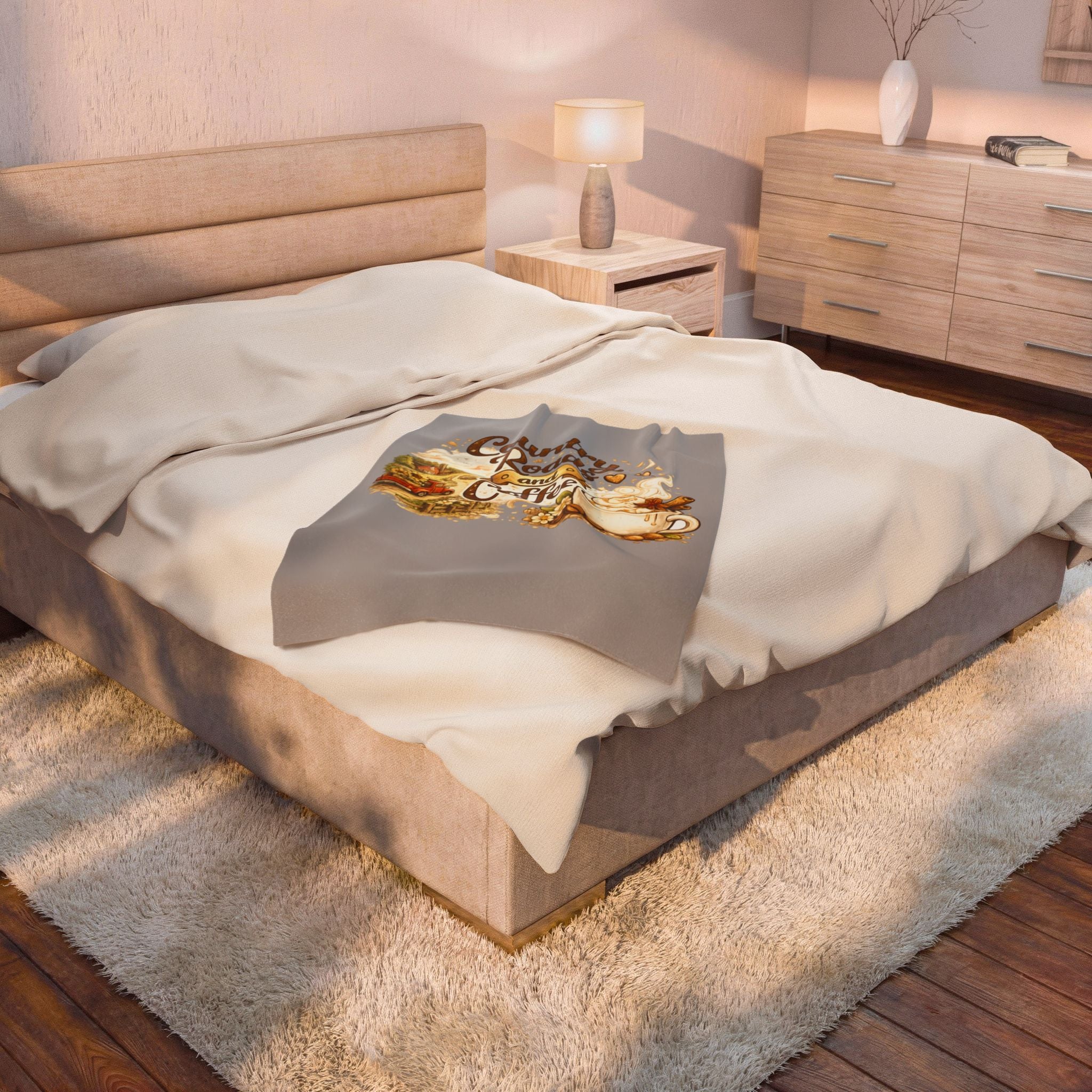 Country Roads and Coffee Velveteen Plush Blanket