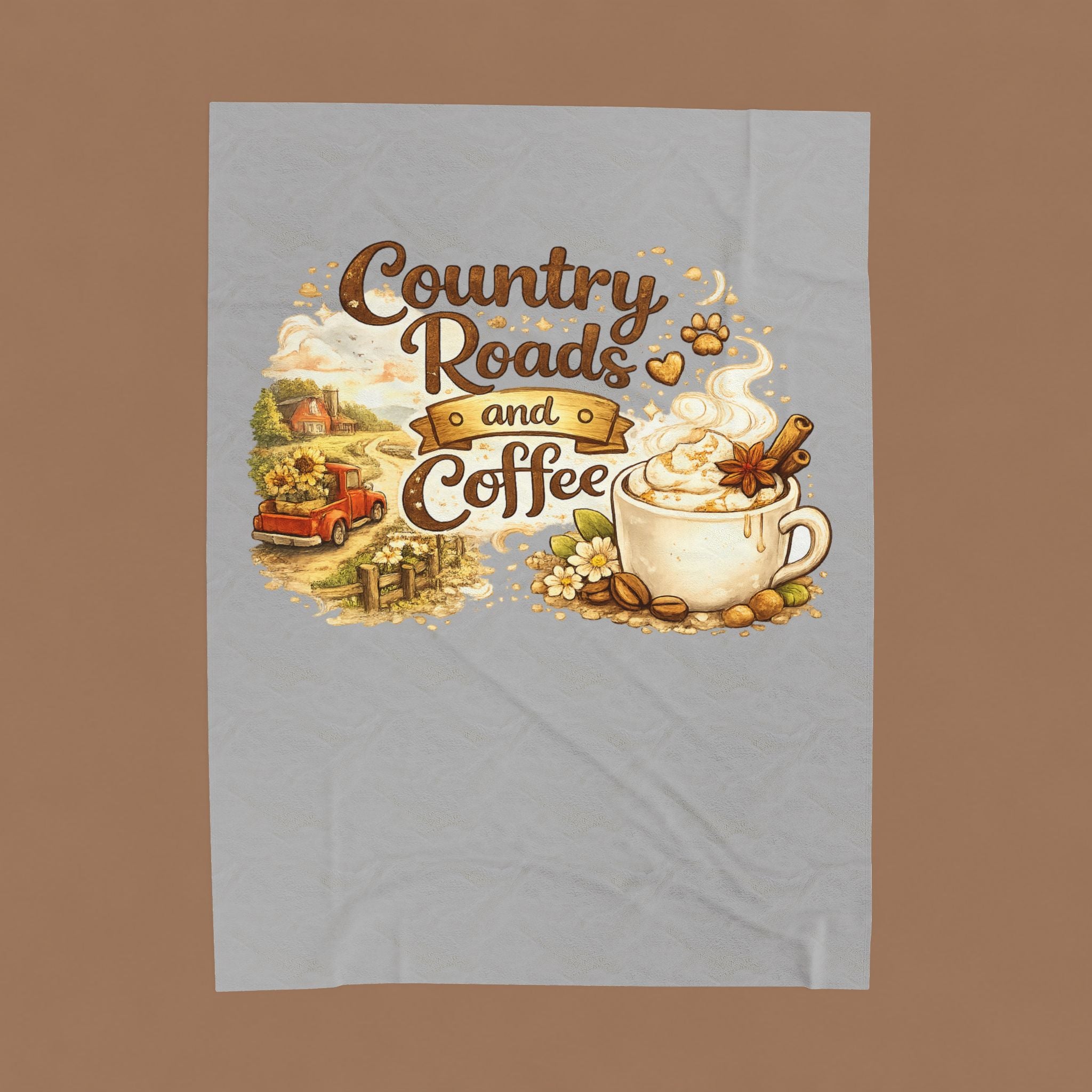Country Roads and Coffee Velveteen Plush Blanket