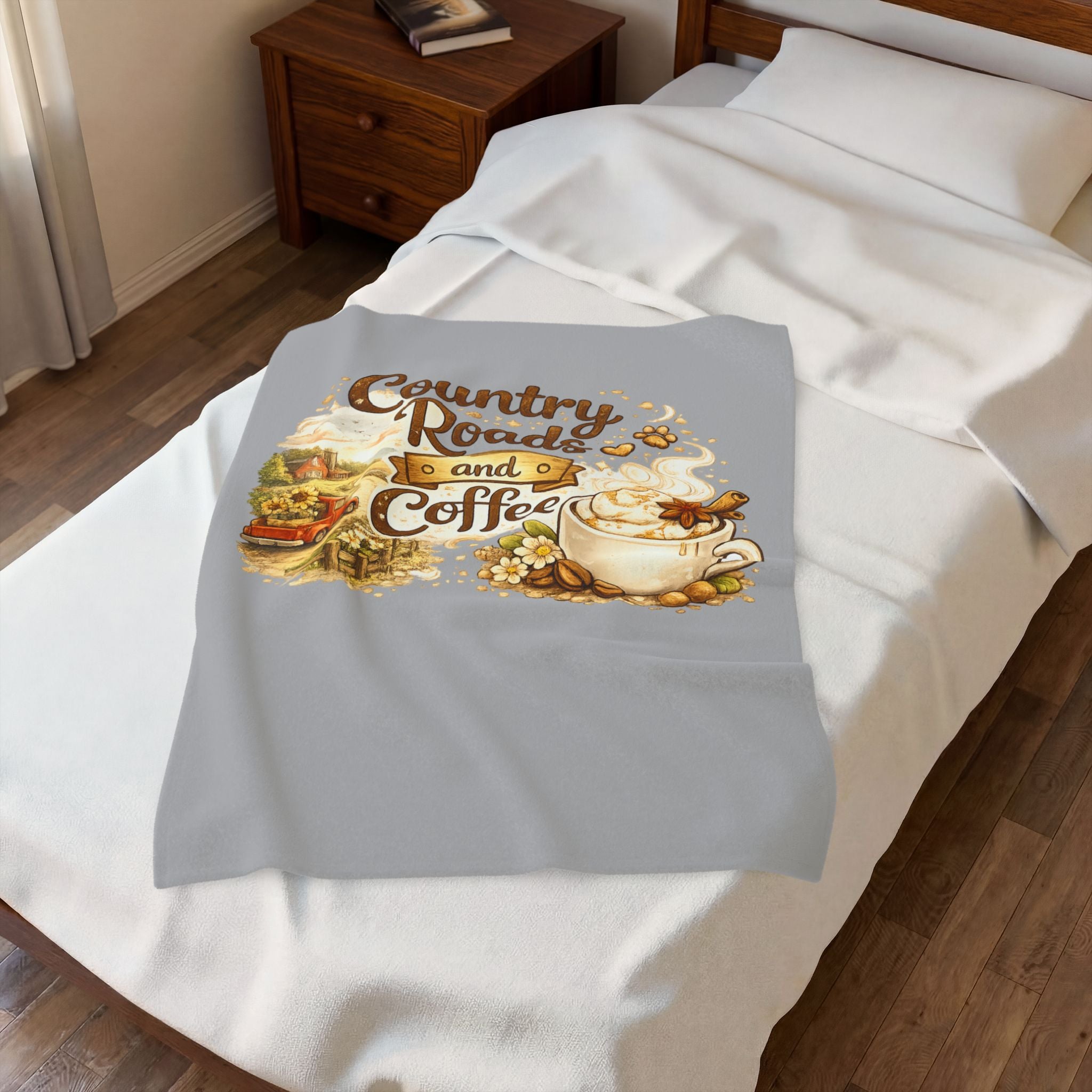 Country Roads and Coffee Velveteen Plush Blanket