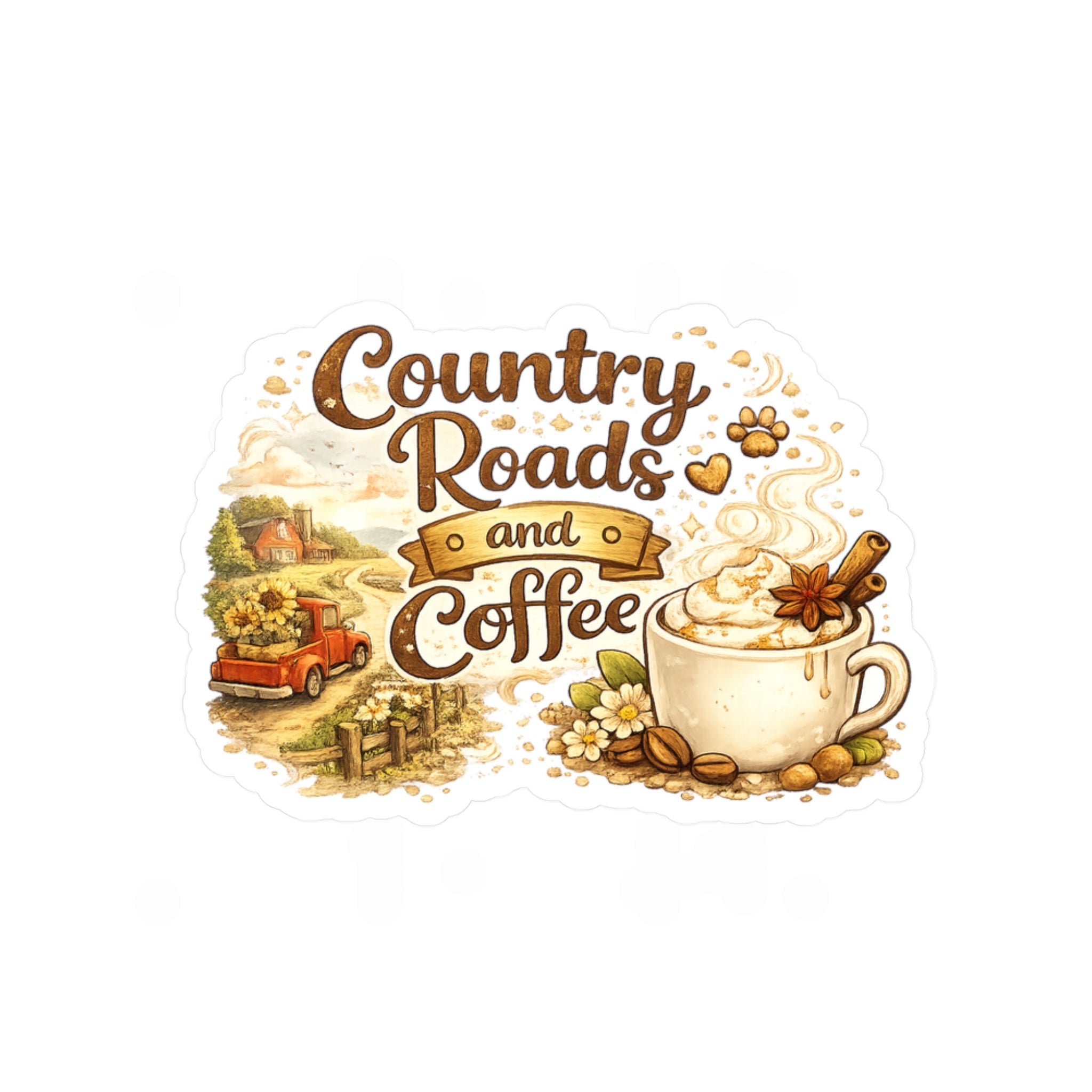 Country Roads and Coffee Vinyl Sticker