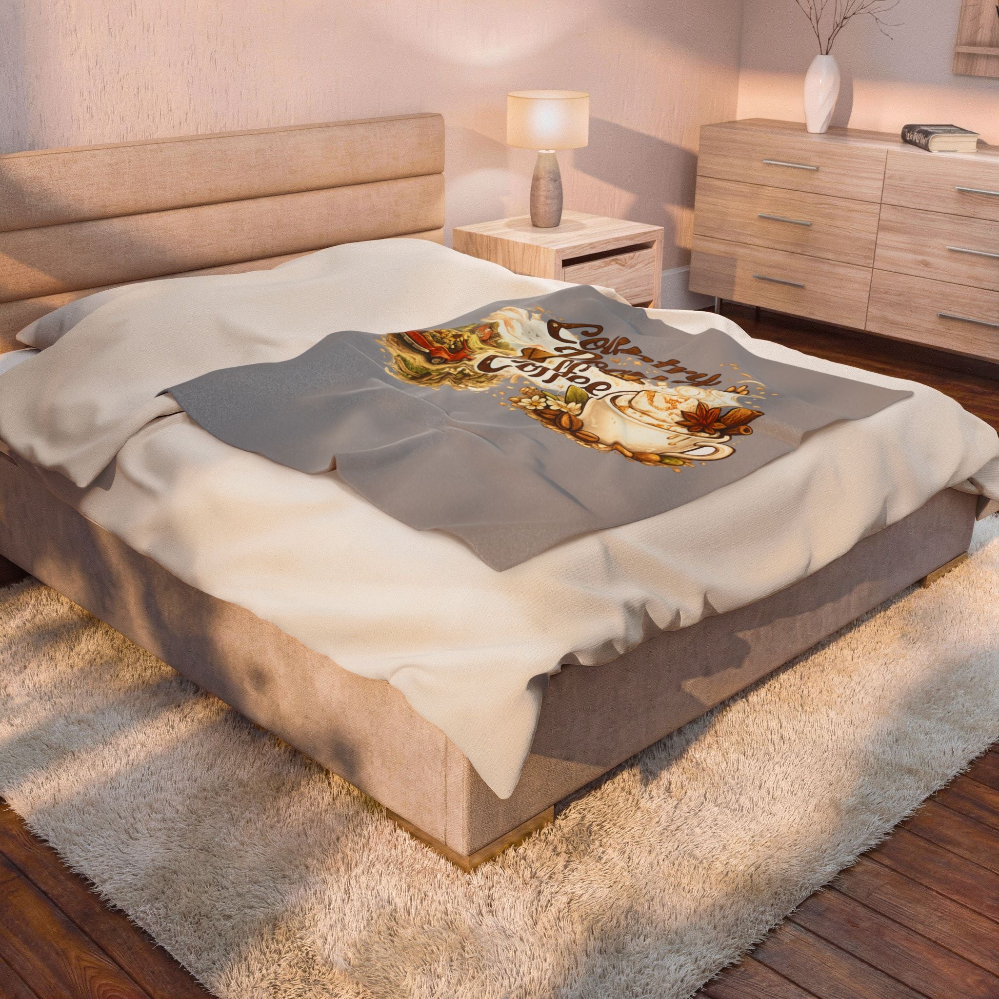 Country Roads and Coffee Velveteen Plush Blanket