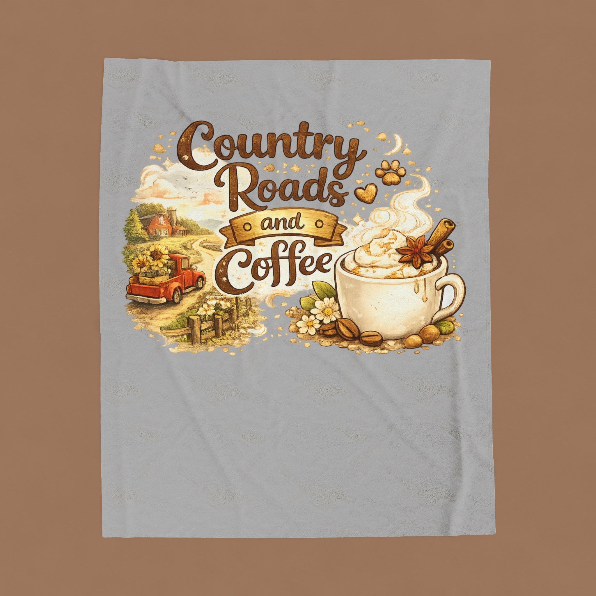 Country Roads and Coffee Velveteen Plush Blanket