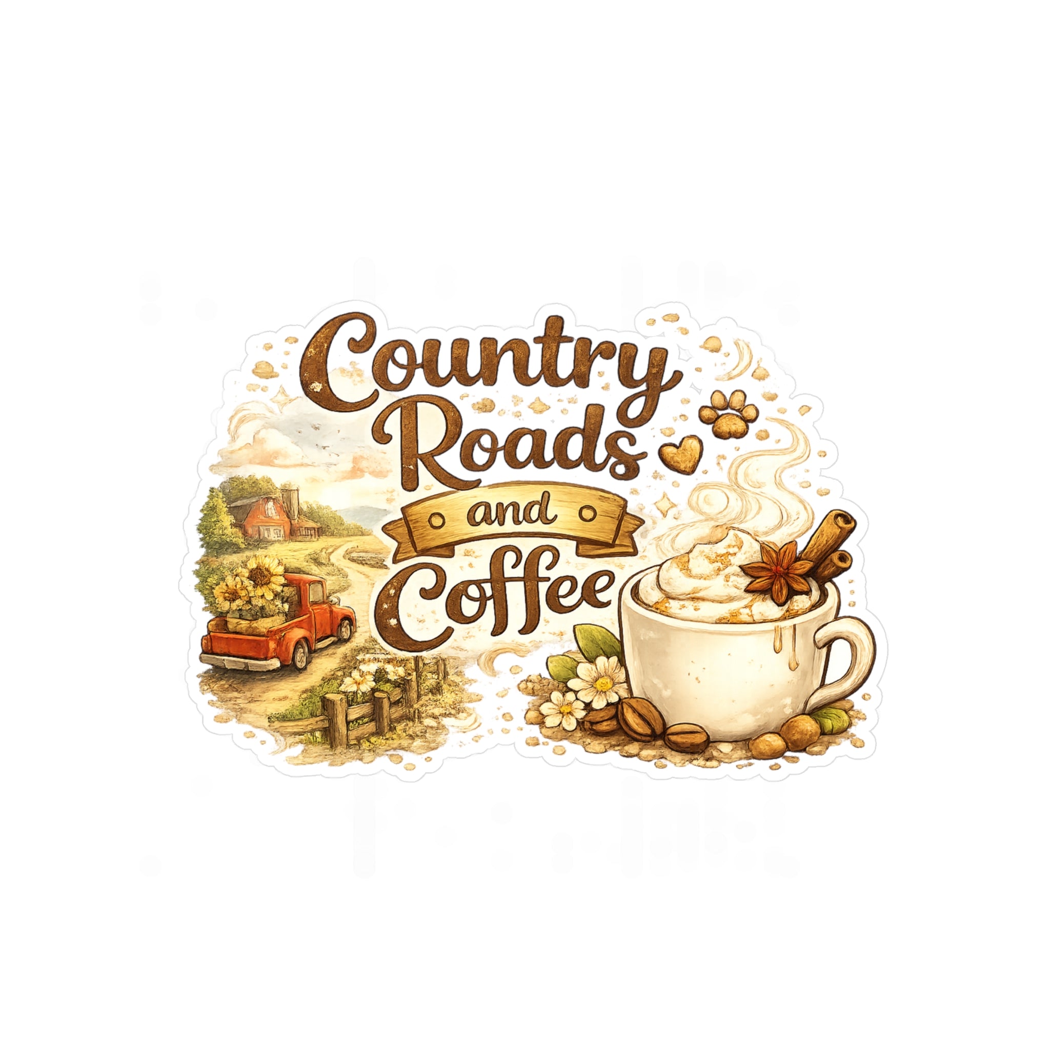 Country Roads and Coffee Vinyl Sticker